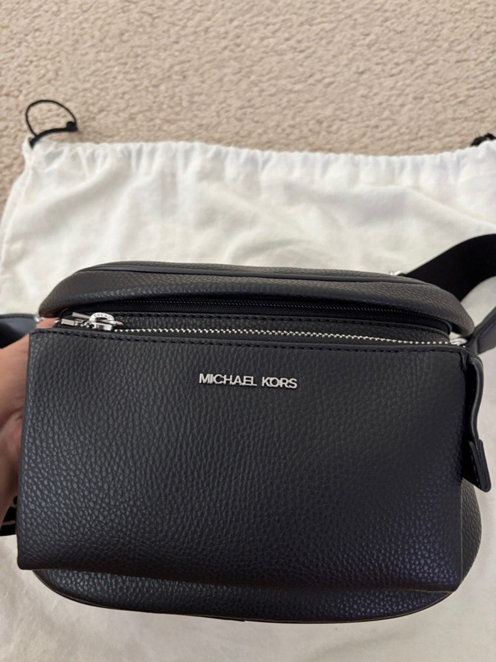 Michael Kors Black Pebbled Leather Logo Strap Crossbody Bag - Picture 4 of 16